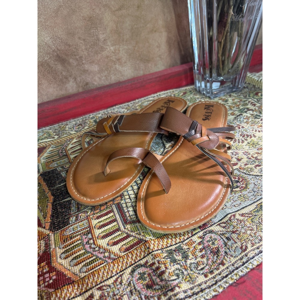 Korks Women's Brown Woven Leather Thong Sandals Size 9
